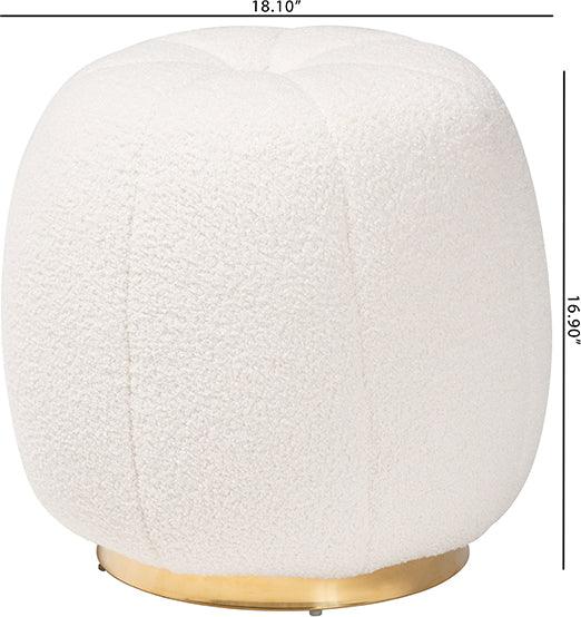 Wholesale Interiors Ottomans & Stools - Raelynn Modern Ivory Boucle Upholstered and Gold Metal Ottoman