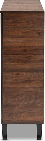 Wholesale Interiors Shoe Storage - Idina Mid-Century Modern Two-Tone Walnut Brown and Grey Wood 2-Door Shoe Cabinet