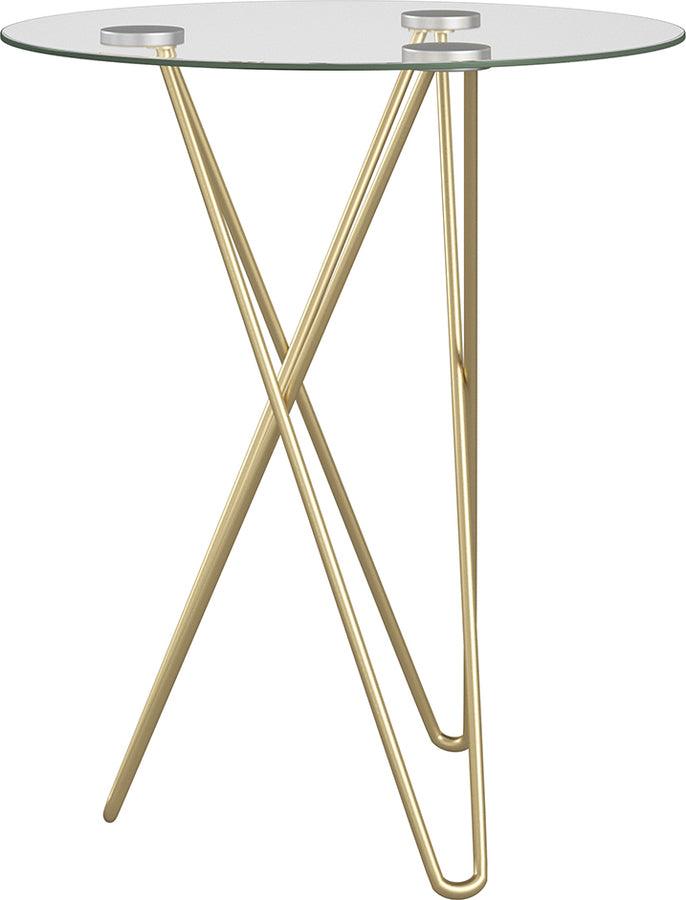 Euro Style Side & End Tables - Zoey Round Side Table in Clear Tempered Glass with Matte Brushed Gold Base