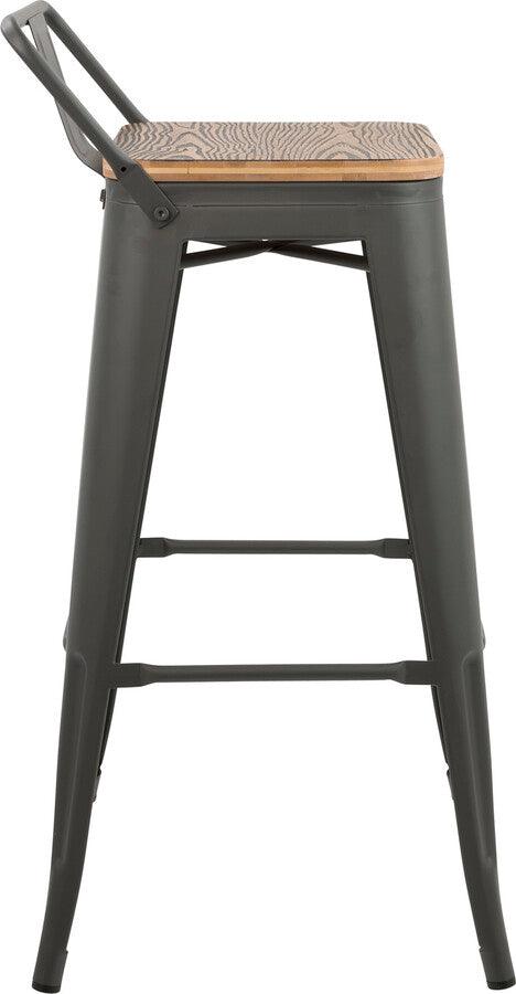 Lumisource Barstools - Oregon Industrial Low Back Barstool in Grey and Brown - Set of 2