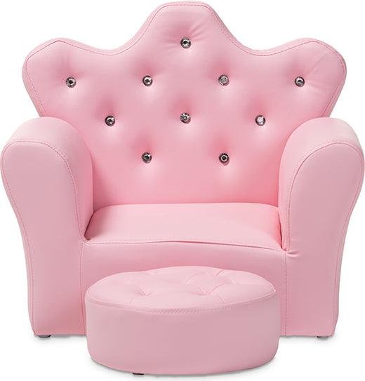 Wholesale Interiors Accent Chairs - Ava Modern and Contemporary Pink Faux Leather 2-Piece Kids Armchair and Footrest Set