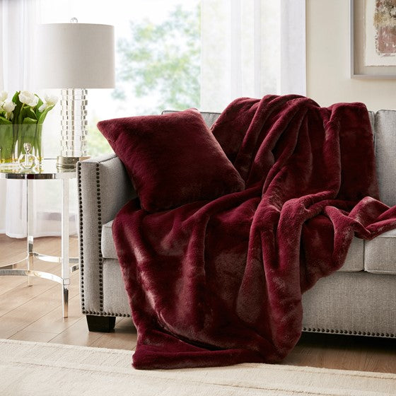 Olliix.com Pillows & Throws - Solid Faux Fur Throw Burgundy