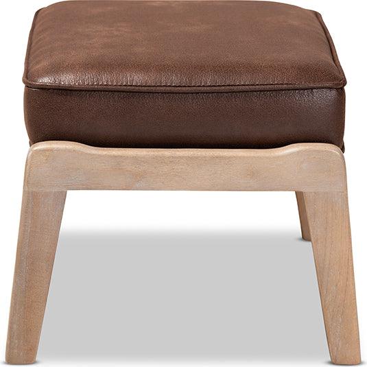 Wholesale Interiors Ottomans & Stools - Sigrid Mid-Century Modern Brown Faux Leather Effect Fabric and Wood Ottoman