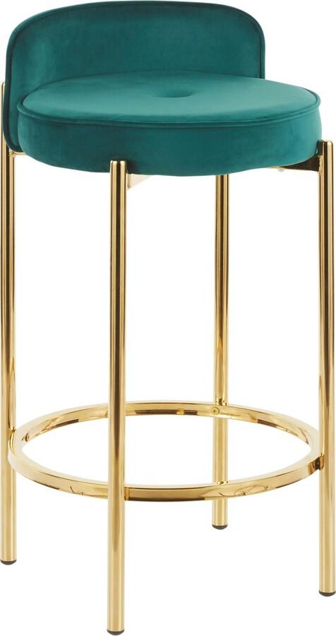 Lumisource Barstools - Chloe Contemporary Counter Stool in Gold Metal and Green Velvet - Set of 2