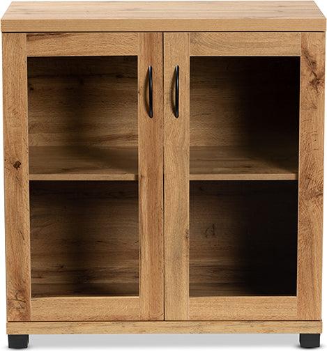 Wholesale Interiors Buffets & Cabinets - Zentra Oak Brown Finished Wood 2-Door Storage Cabinet with Glass Doors