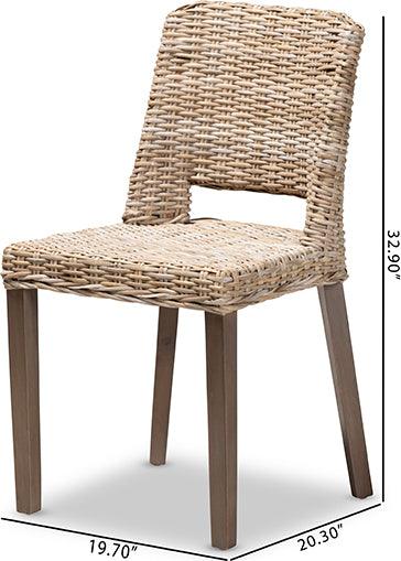 Wholesale Interiors Dining Chairs - Magy Modern Bohemian Grey Rattan and Natural Brown Wood 2-Piece Dining Chair Set