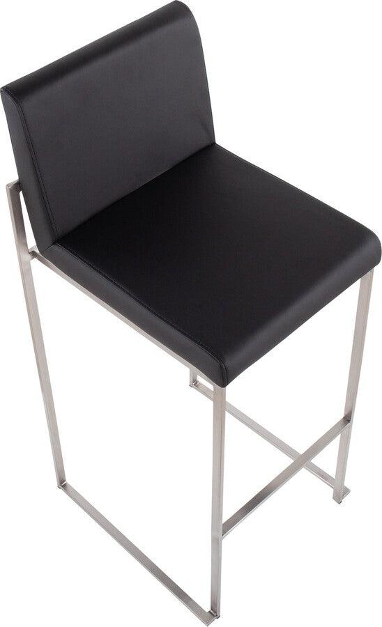 Lumisource Barstools - Fuji High Back Barstool In Stainless Steel & Black Faux Leather (Set of 2)