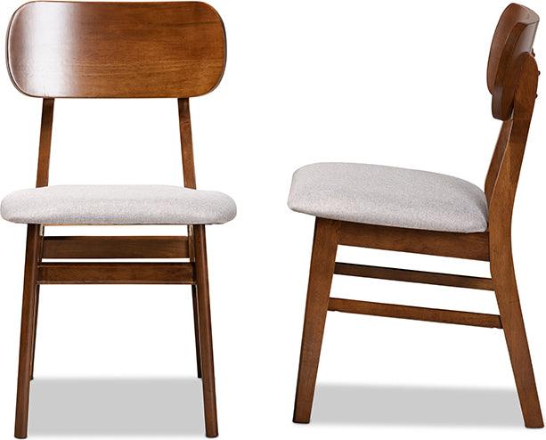 Wholesale Interiors Dining Chairs - Euclid Mid-Century Modern Grey Fabric and Walnut Brown Wood 2-Piece Dining Chair Set