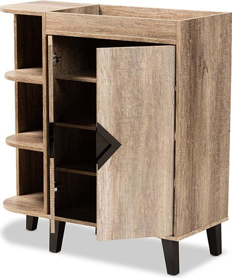 Wholesale Interiors Shoe Storage - Wales Contemporary Rustic Oak Wood 2-Door Shoe Storage Cabinet with Open Shelves
