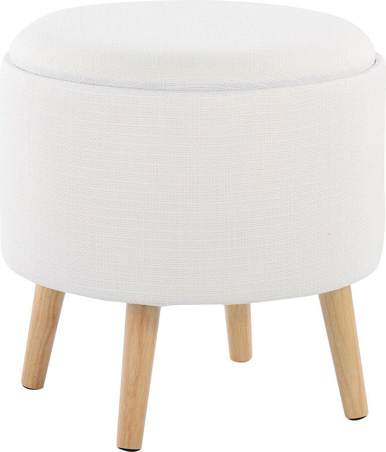 Lumisource Ottomans & Stools - Tray Contemporary Storage Ottoman With Matching Stool In Cream Fabric & Natural Wood Legs
