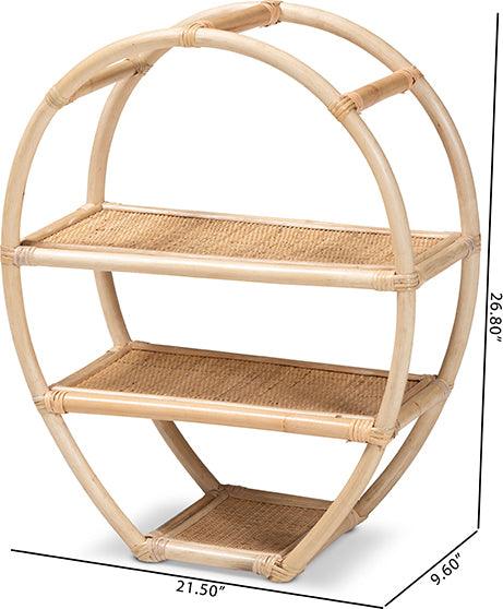 Wholesale Interiors Bookcases & Display Units - Ruana Modern Bohemian Natural Brown Finished Rattan 3-Tier Display Shelf