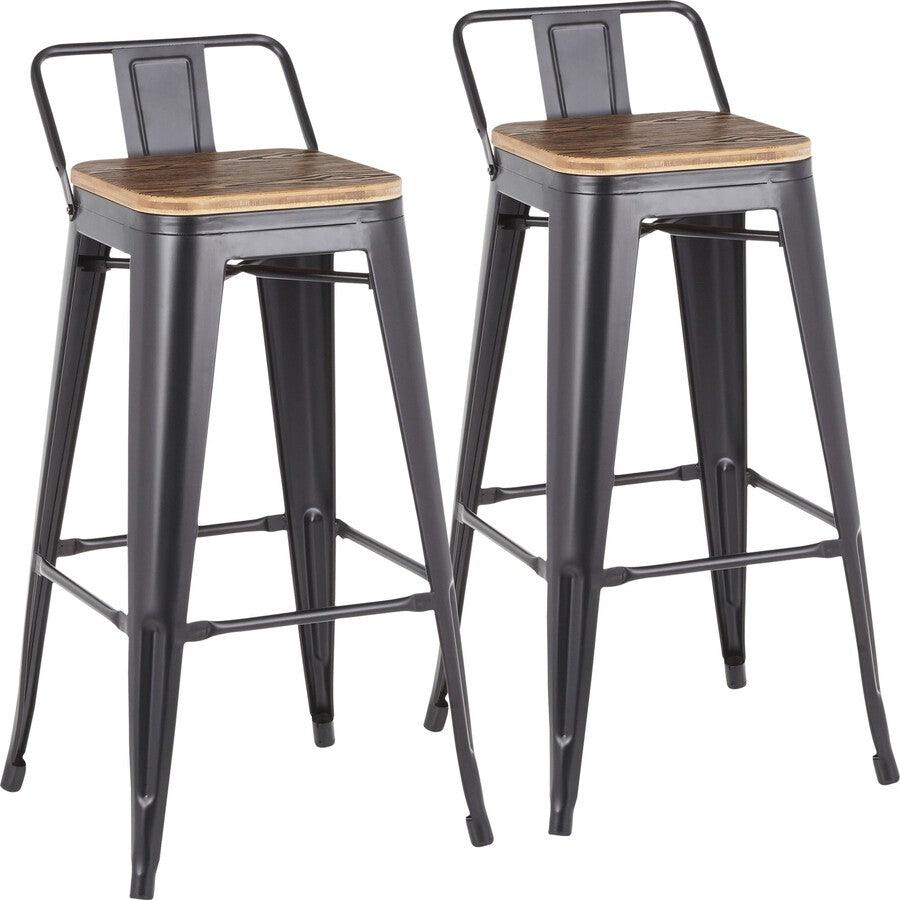 Lumisource Barstools - Oregon Industrial Low Back Barstool in Black Metal and Wood-Pressed Grain Bamboo - Set of 2