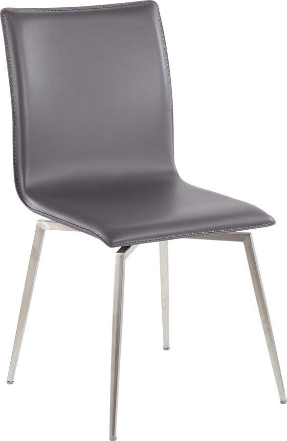 Lumisource Dining Chairs - Mason Contemporary Upholstered Chair in Brushed Stainless Steel and Grey Faux Leather - Set of 2