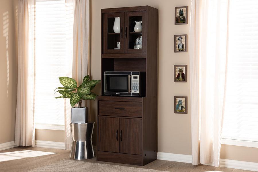 Wholesale Interiors Kitchen Storage & Organization - Laurana Modern and Contemporary Dark Walnut Finished Kitchen Cabinet and Hutch