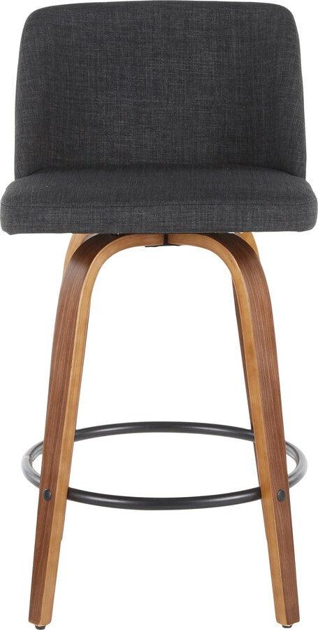 Lumisource Barstools - Toriano Century Modern Counter Stool Walnut and Charcoal Fabric - Set of 2