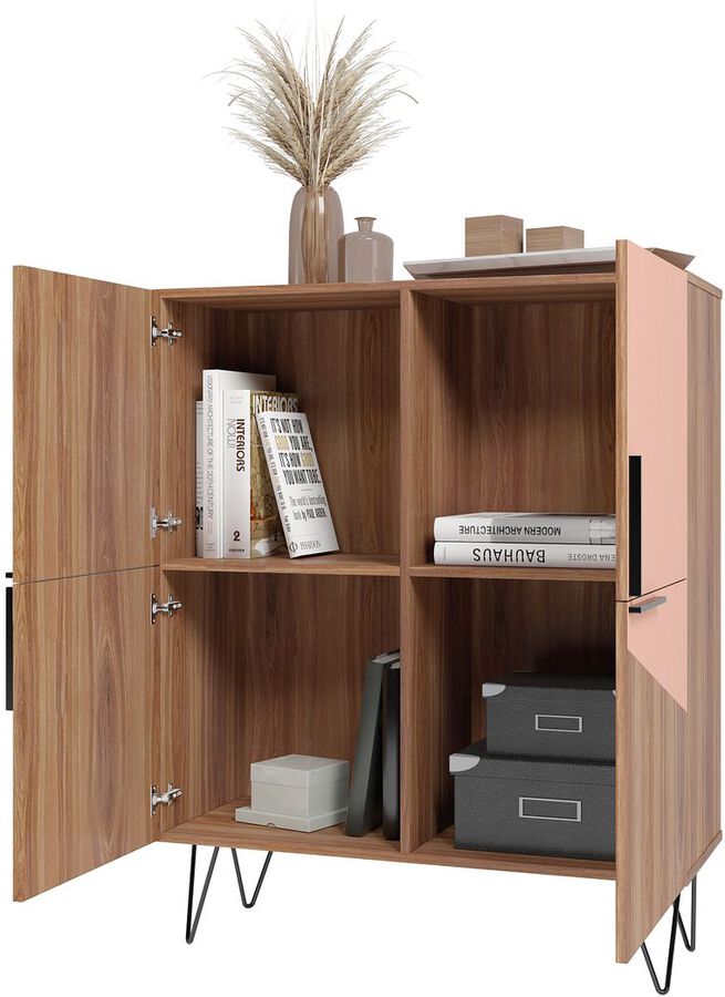 Manhattan Comfort Buffets & Cabinets - Beekman 43.7 Low Cabinet in Brown and Pink