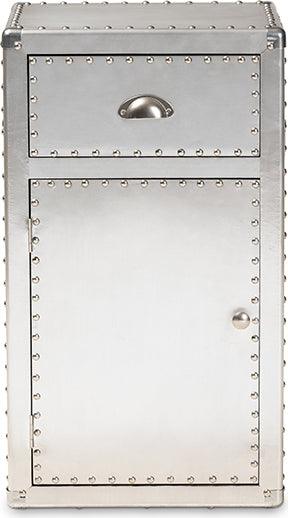 Wholesale Interiors Buffets & Cabinets - Serge French Industrial Silver Metal 1-Door Accent Storage Cabinet