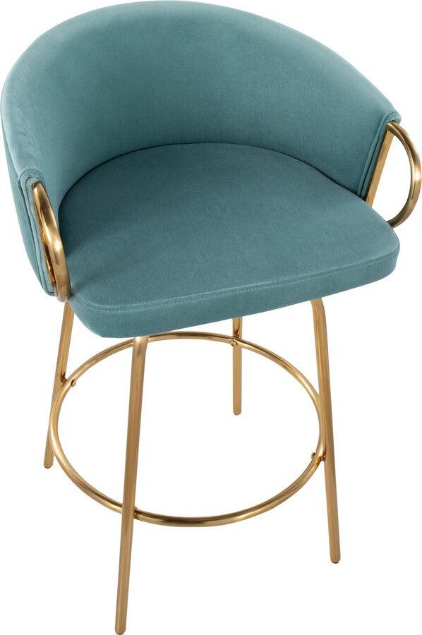 Lumisource Barstools - Claire /Glam Counter Stool In Gold Steel & Light Blue Velvet With (Set of 2)