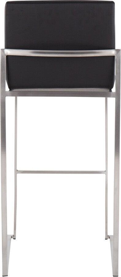 Lumisource Barstools - Fuji High Back Barstool In Stainless Steel & Black Faux Leather (Set of 2)