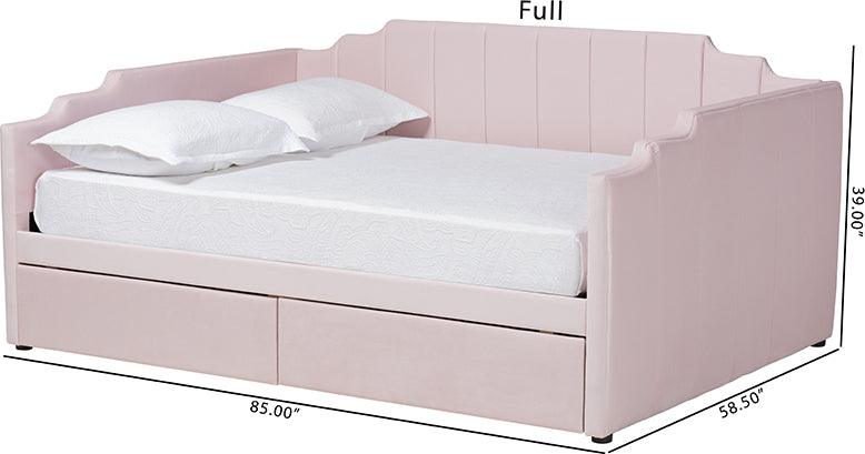 Wholesale Interiors Daybeds - Gulliver Modern and Contemporary Light Pink Velvet Fabric Upholstered 2-Drawer Daybed