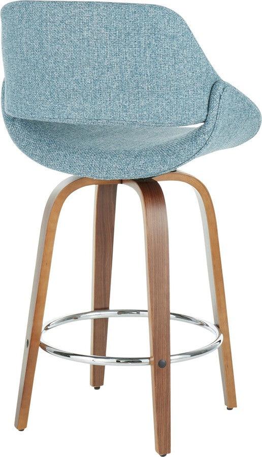 Lumisource Barstools - Fabrico Mid-Century Modern Counter Stool in Walnut - Blue Noise Fabric - Set of 2