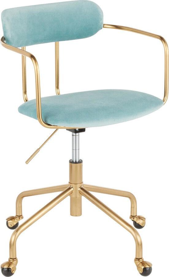 Lumisource Task Chairs - Demi Contemporary Office Chair in Gold Metal and Light Blue Velvet