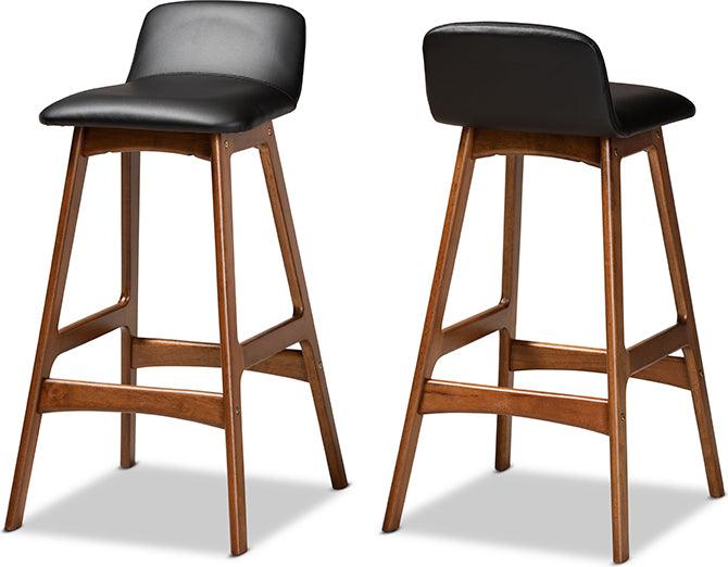 Wholesale Interiors Barstools - Darrin Black Faux Leather Upholstered and Walnut Brown Finished Wood 2-Piece Bar Stool Set
