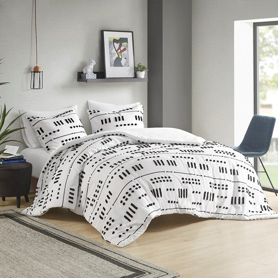 Olliix.com Duvet & Duvet Sets - Clip Jacquard Duvet Cover Set Black/White Twin XL