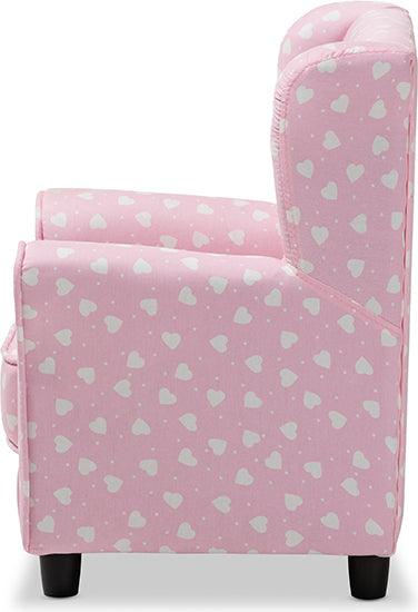 Wholesale Interiors Accent Chairs - Selina Modern and Contemporary Pink and White Heart Patterned Fabric Upholstered Kids