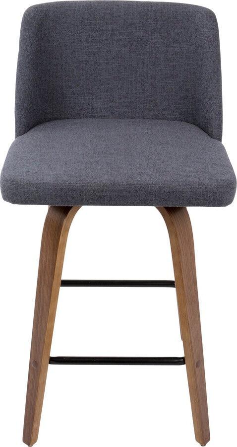 Lumisource Barstools - Toriano Mid-Century Modern Counter Stool Walnut and Blue Fabric - Set of 2