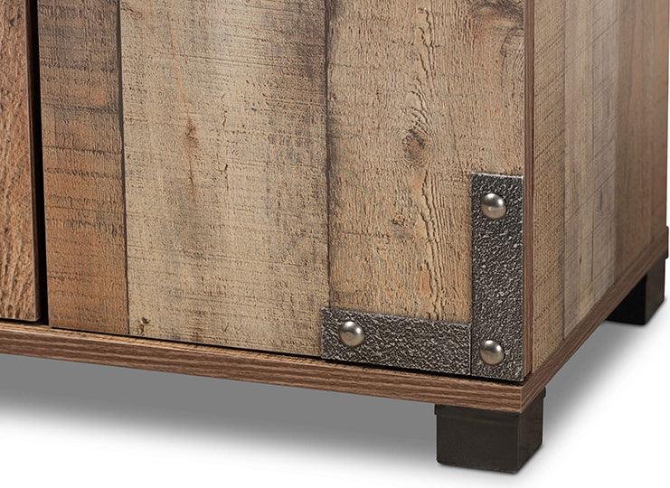 Wholesale Interiors Shoe Storage - Cyrille Modern and Contemporary Farmhouse Rustic Finished Wood 4-Door Shoe Cabinet