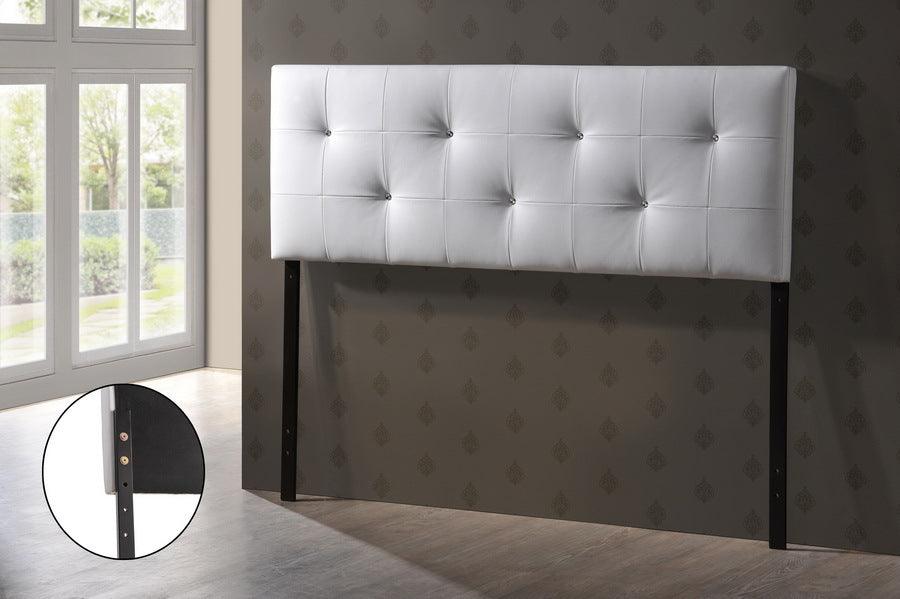 Wholesale Interiors Headboards - Dalini Modern And Contemporary Queen White Faux Leather Headboard With Faux Crystal Buttons