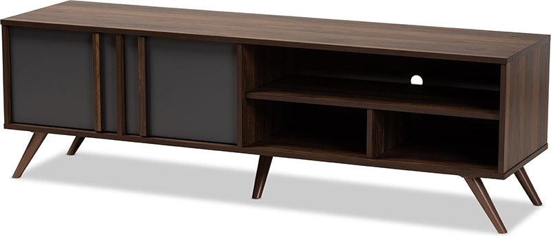Wholesale Interiors TV & Media Units - Naoki Modern and Contemporary Two-Tone Grey and Walnut Finished Wood 2-Door TV Stand