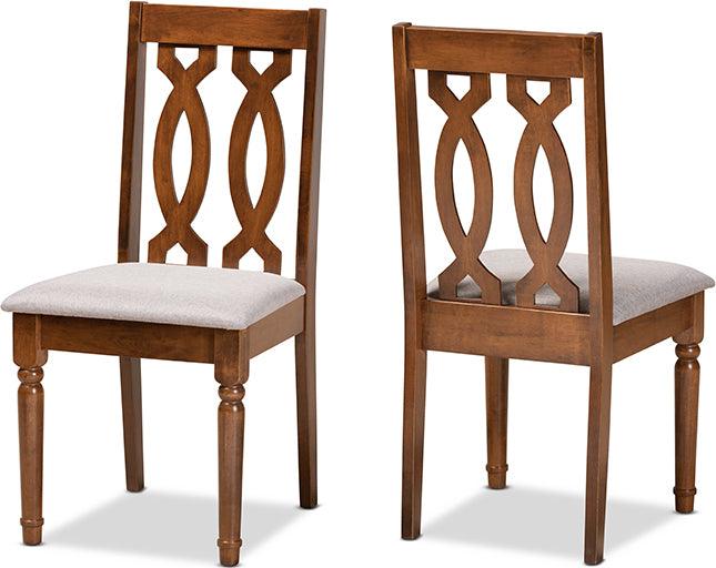 Wholesale Interiors Dining Chairs - Cherese Grey Fabric Upholstered and Walnut Brown Finished Wood 2-Piece Dining Chair Set