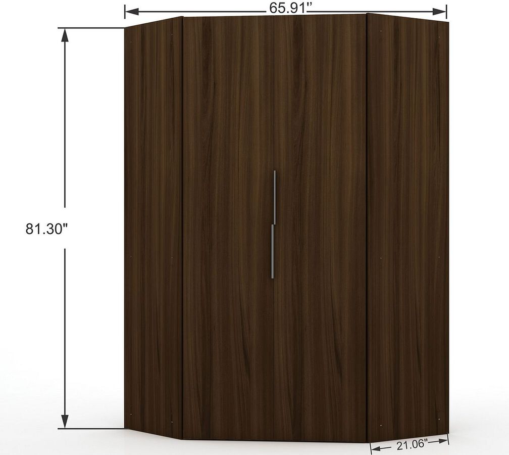 Manhattan Comfort Cabinets & Wardrobes - Mulberry 2.0 Modern Corner Wardrobe Closet with 2 Hanging Rods in Brown