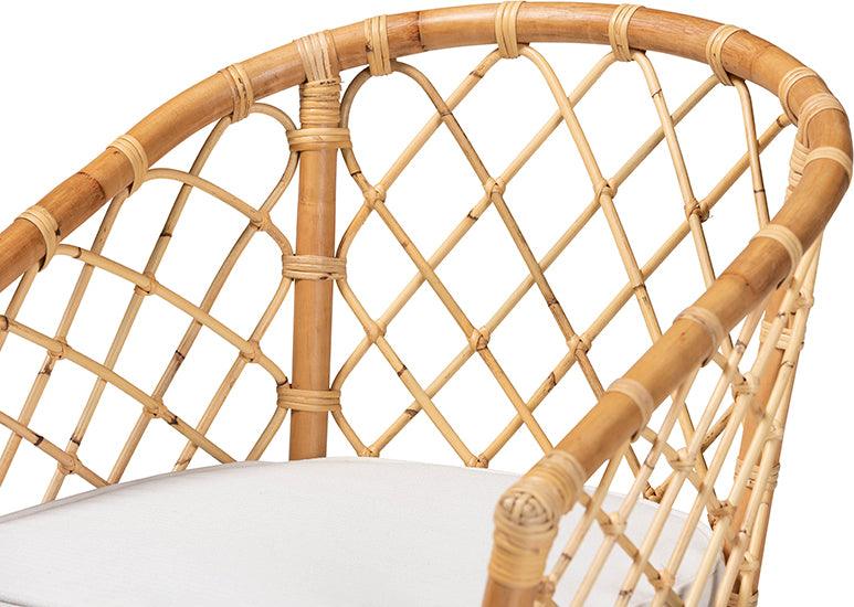 Wholesale Interiors Dining Chairs - Orchard Modern Bohemian White Fabric Upholstered and Natural Brown Rattan Dining Chair