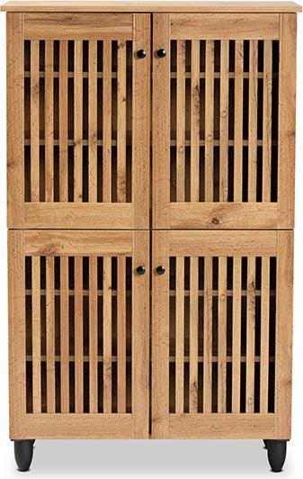 Wholesale Interiors Shoe Storage - Fernanda Oak Brown Finished Wood 4-Door Shoe Storage Cabinet