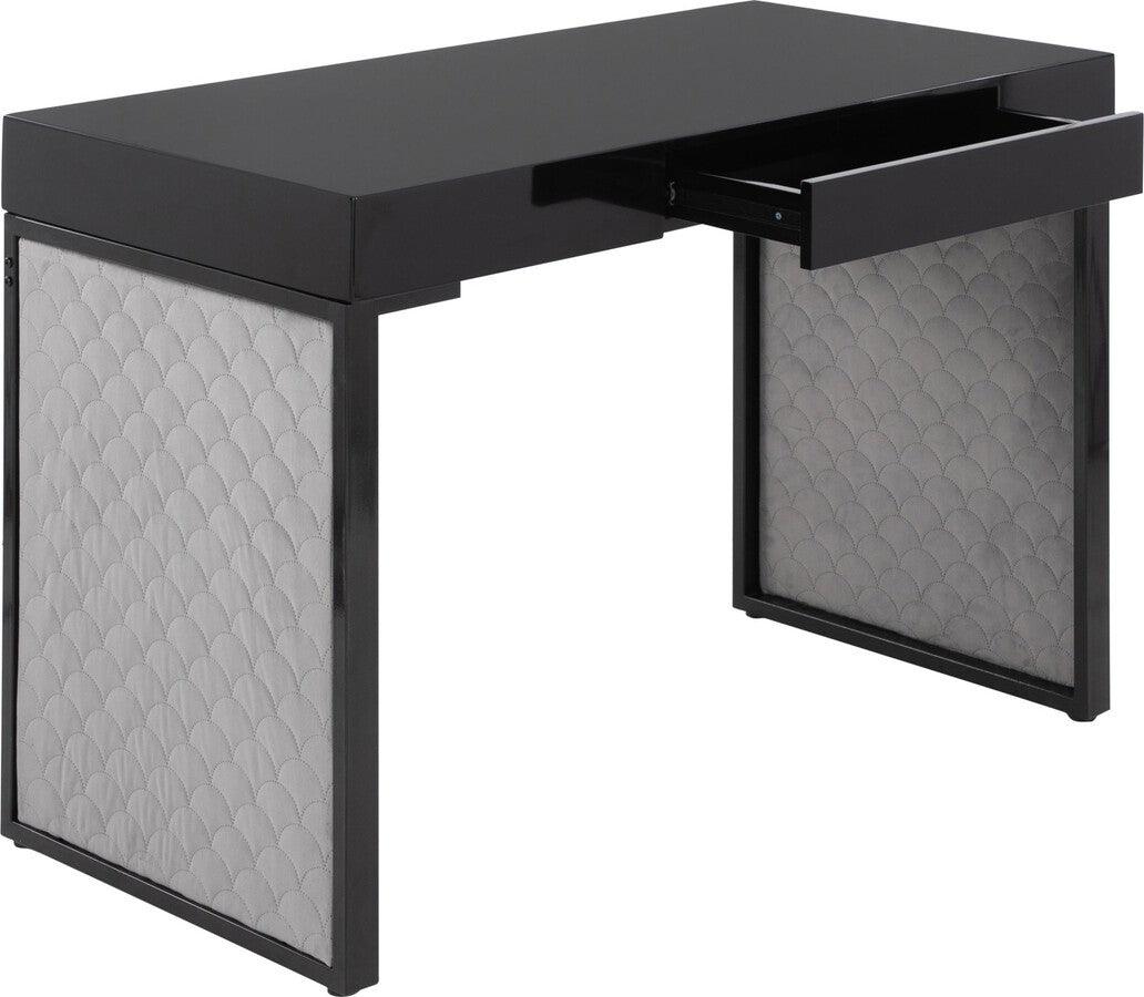 Lumisource Desks - Drift Contemporary Upholstered Desk In Black Steel, Black Wood & Silver Velvet