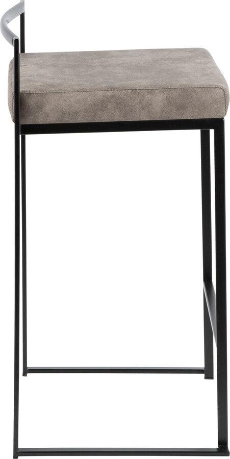 Lumisource Barstools - Fuji Contemporary Stackable Counter Stool in Black with Stone Cowboy Fabric Cushion - Set of 2