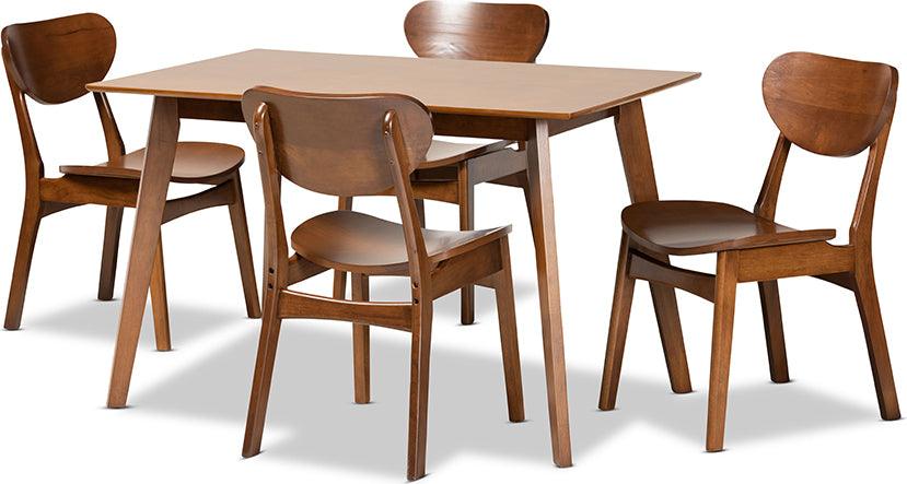 Wholesale Interiors Dining Sets - Katya Mid-Century Modern Walnut Brown Finished Wood 5-Piece Dining Set