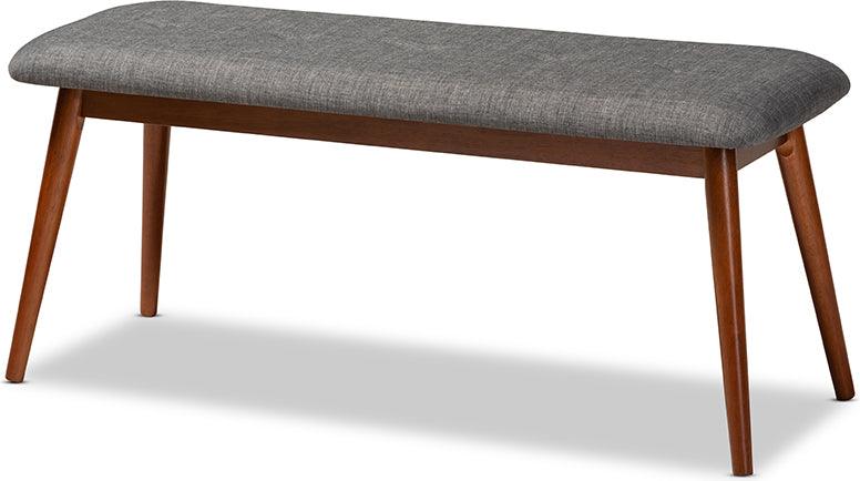 Wholesale Interiors Benches - Flora II Mid-Century Modern Grey Fabric Upholstered Finished Wood Dining Bench