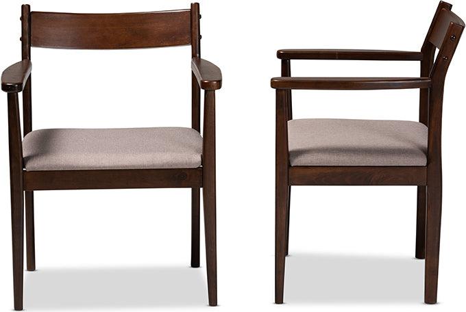 Wholesale Interiors Dining Chairs - Coretta Mid-Century Modern Warm Grey Fabric and Dark Brown Finished Wood 2-Piece Dining Chair Set