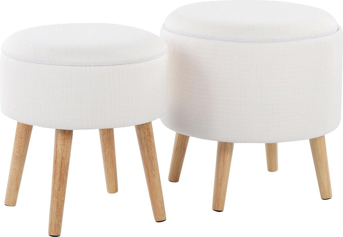 Lumisource Ottomans & Stools - Tray Contemporary Storage Ottoman With Matching Stool In Cream Fabric & Natural Wood Legs