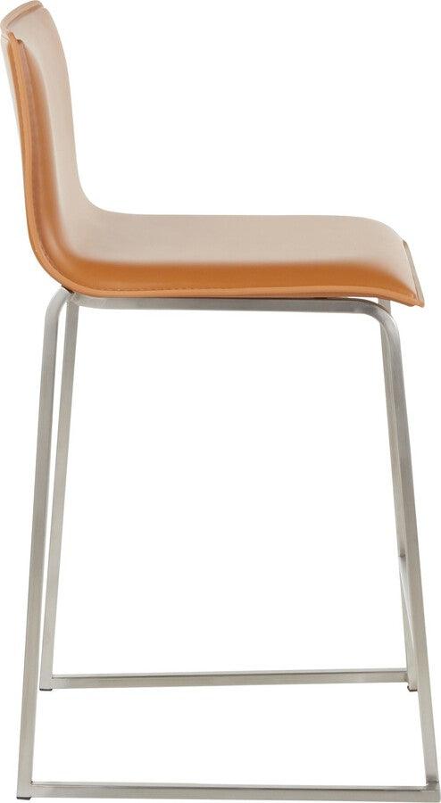Lumisource Barstools - Mara 26" Contemporary Counter Stool in Brushed Stainless Steel, and Camel Faux Leather - Set of 2