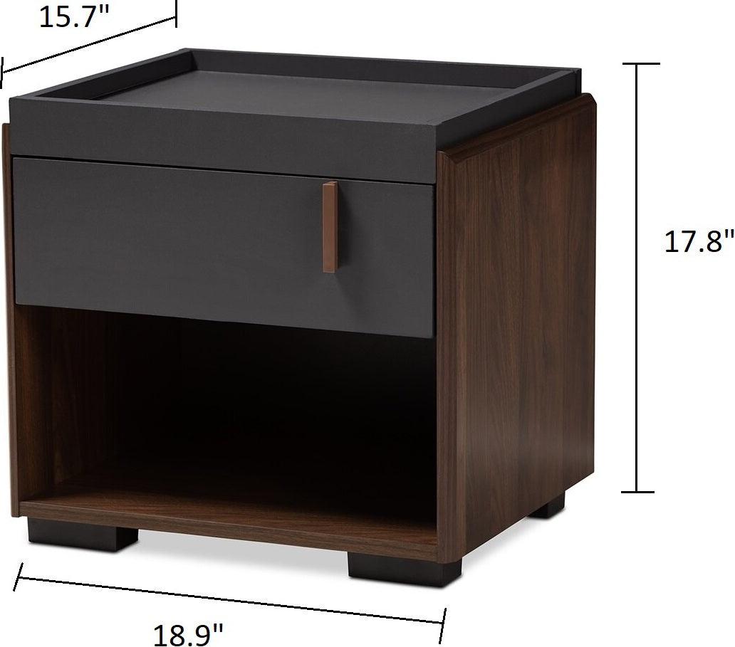 Wholesale Interiors Nightstands & Side Tables - Rikke 1-Drawer Nightstand Walnut & Gray