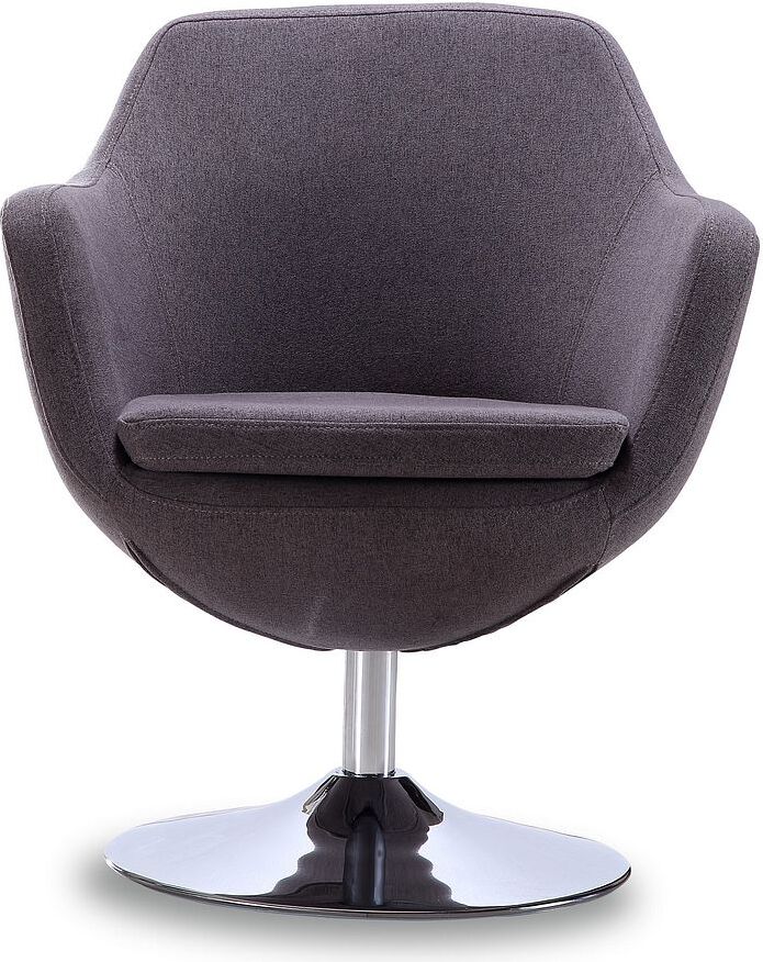 Manhattan Comfort Accent Chairs - Caisson Grey and Polished Chrome Twill Swivel Accent Chair