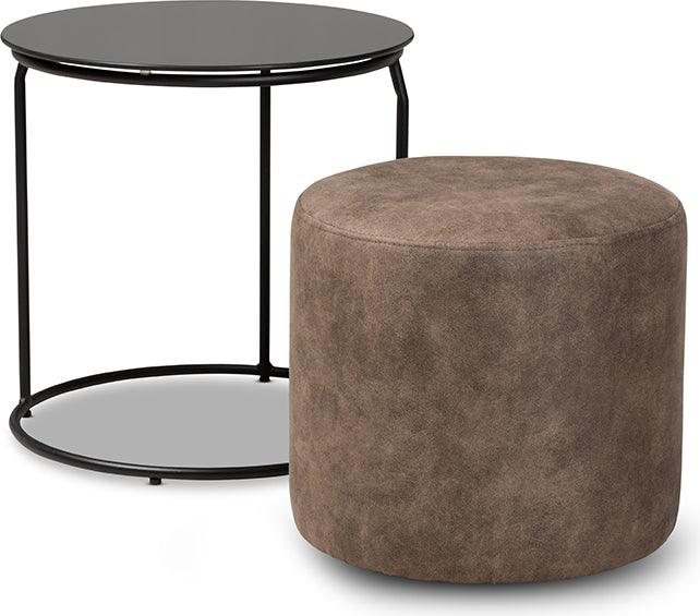 Wholesale Interiors Living Room Sets - Kira Modern and Contemporary Black with Grey and Brown 2-Piece Nesting Table and Ottoman Set