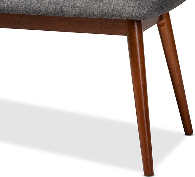 Wholesale Interiors Benches - Flora II Mid-Century Modern Grey Fabric Upholstered Finished Wood Dining Bench