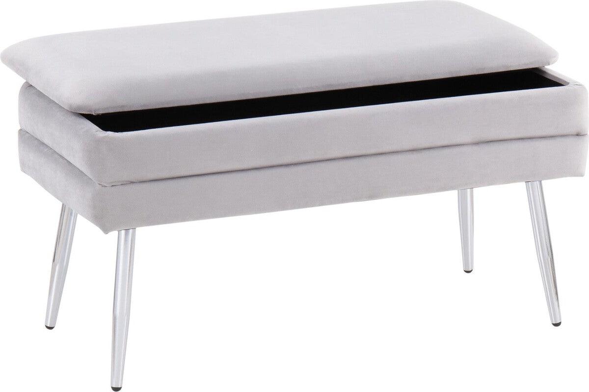Lumisource Benches - Neapolitan Contemporary/Glam Storage Bench in Chrome & Silver Velvet