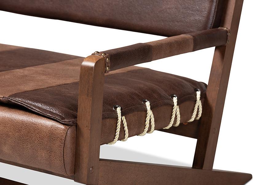 Wholesale Interiors Living Room Sets - Rovelyn Rustic Brown Faux Leather Upholstered Walnut Finished Wood 2-Piece Living Room Set